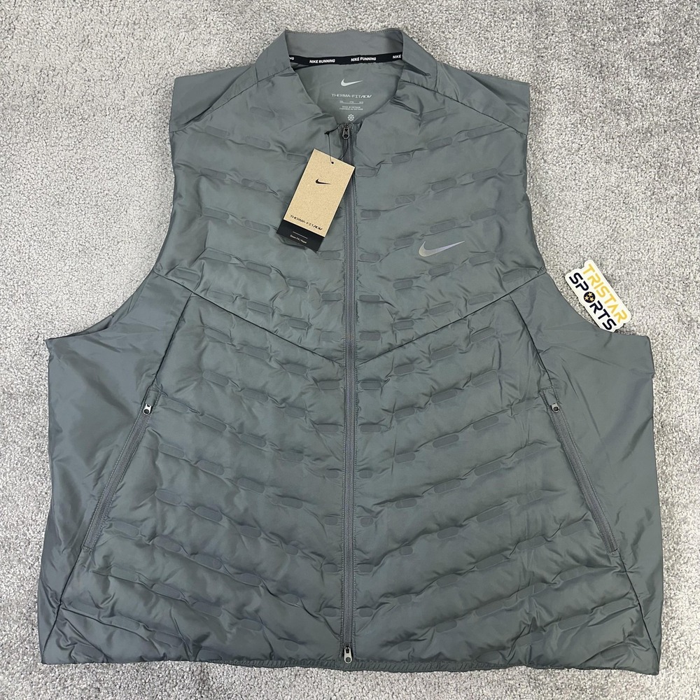 Nike Therma-FIT ADV Running Vest Mens 3XL Gray Down Puffer Pockets FB7542-084